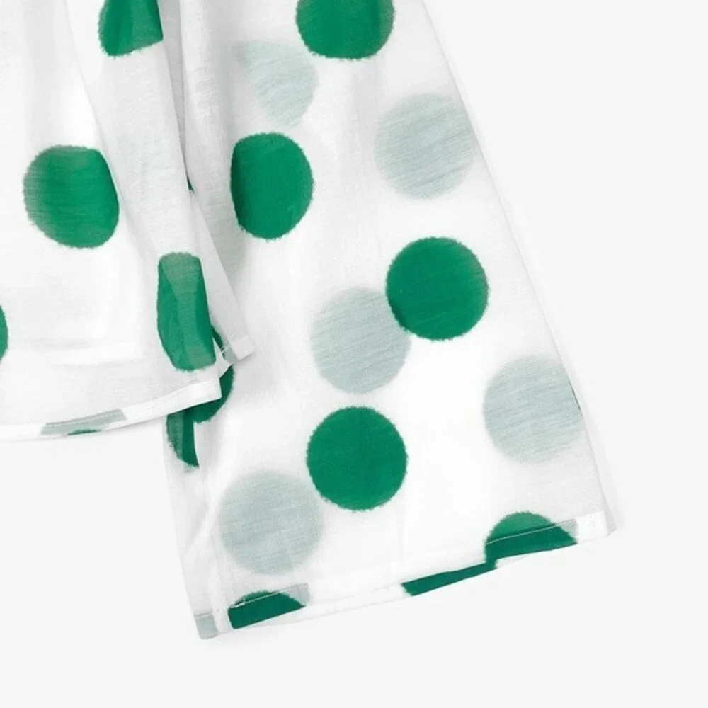 Line & Dot Green Polka‎ Dot Top Size XS White Green Cold Shoulder Flowy Summer